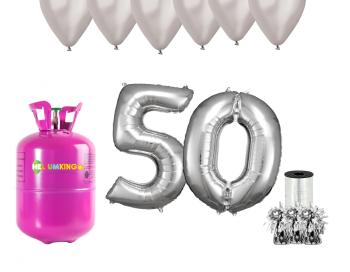 HeliumKing Helium párty set na 50. narozeniny se stříbrnými balónky