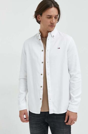 Košile Tommy Jeans pánská, bílá barva, regular, s límečkem button-down