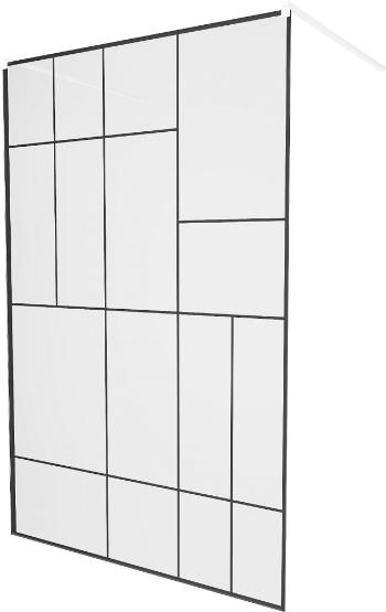MEXEN/S KIOTO samostatně stojící sprchová zástěna 100 x 200 cm, transparent/černý vzor 8 mm, bílá 800-100-002-20-78