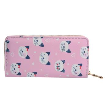 Růžová peněženka s kočičkami a srdíčky - 10*19 cm JZWA0114