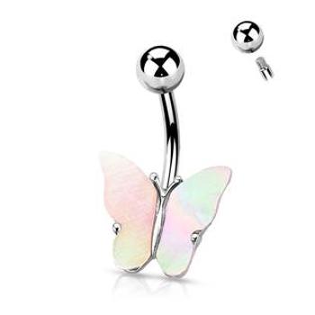 Šperky4U Piercing do pupíku motýl s perletí - WP01142-02