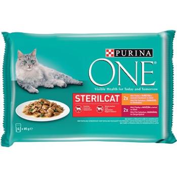 Purina ONE Sterilcat minifiletky s kuřetem a zelenými fazolkami, s hovězím a mrkví ve šťávě 4 × 85 g (7613287367327)