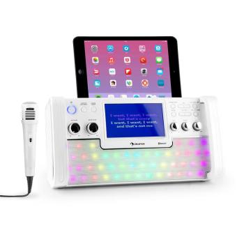 Auna DiscoFever, bílý, bluetooth karaoke systém, LED, 7 "TFT displej, CD, USB