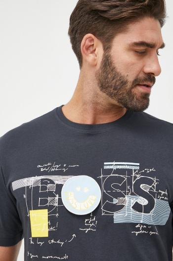 Bavlněné tričko BOSS Boss Athleisure tmavomodrá barva, s aplikací