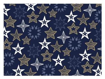 Balící papír vánoční LUX - modrý + zlaté hvězdy - archy 100 x 70 cm - MFP Paper