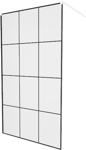 MEXEN/S KIOTO samostatně stojící sprchová zástěna 100 x 200 cm, transparent/černý vzor 8 mm, bílá 800-100-002-20-77