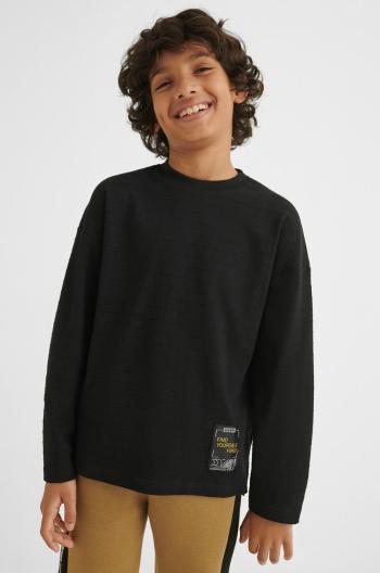 Dětská bavlněná košile s dlouhým rukávem Mayoral černá barva, s potiskem