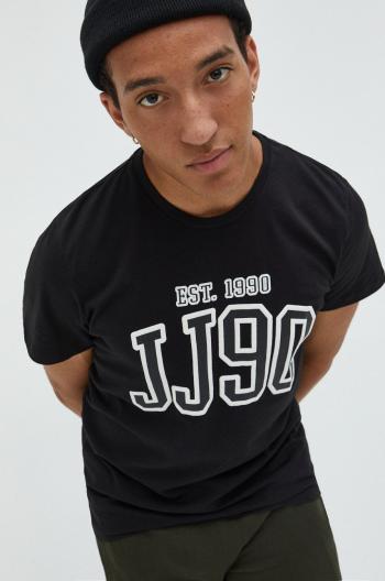 Bavlněné tričko Jack & Jones černá barva, s potiskem
