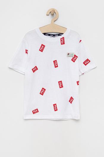 Dětské bavlněné tričko Fila bílá barva, vzorovaný