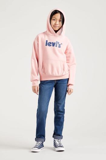 Dětská mikina Levi's růžová barva, s kapucí, s potiskem