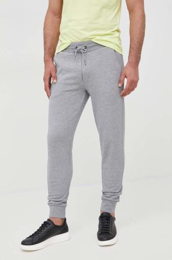 Bavlněné kalhoty BOSS pánské, šedá barva, hladké
