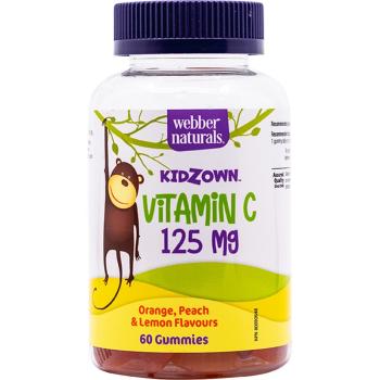Webber Naturals Kidzown Vitamin C 125 mg podpora imunity pro děti příchuť Orange, Peach & Lemon Flavours 60 ks