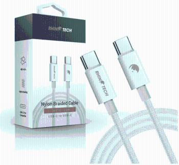 RhinoTech kabel s nylonovým opletem USB-C na USB-C 60W 1M RTACC384, bílá