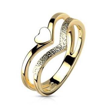 Šperky4U Zlacený ocelový prsten se srdíčkem - velikost 55 - OPR1897-55