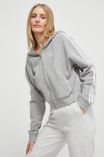 Bavlněná mikina adidas dámská, šedá barva, s kapucí, melanžová, IK8386