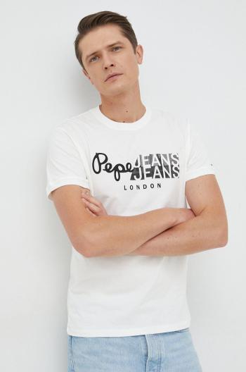 Bavlněné tričko Pepe Jeans Topher bílá barva, s potiskem