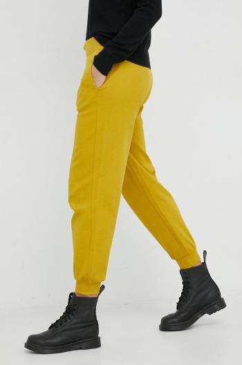 Bavlněné kalhoty United Colors of Benetton dámské, žlutá barva, high waist