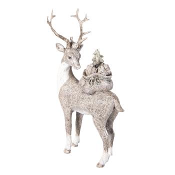 Stříbrno bílá dekorativní soška jelena s dárky - 15*9*26 cm 6PR4606