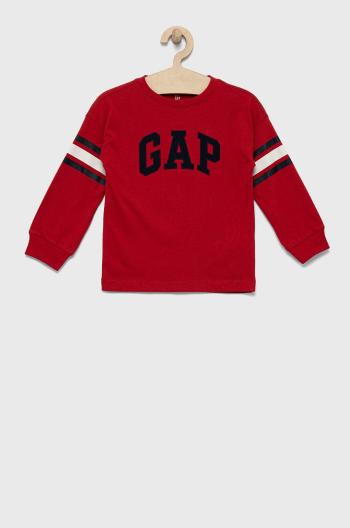 Dětská bavlněná košile s dlouhým rukávem GAP červená barva, s aplikací