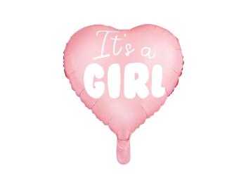 PartyDeco Fóliový balón růžové srdce - It's a girl