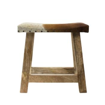Dřevěná stolička s koženým sedákem Cowny bílá/hnědá - 45*26*46cm KHBJKBW