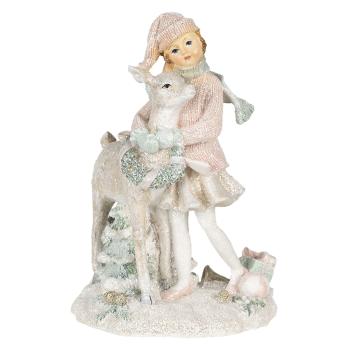 Vánoční dekorativní soška holčičky s laní - 13*10*20 cm 6PR4675