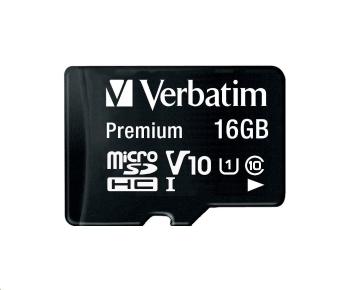 VERBATIM MicroSDHC karta 16GB Premium, U1 + SD adaptér