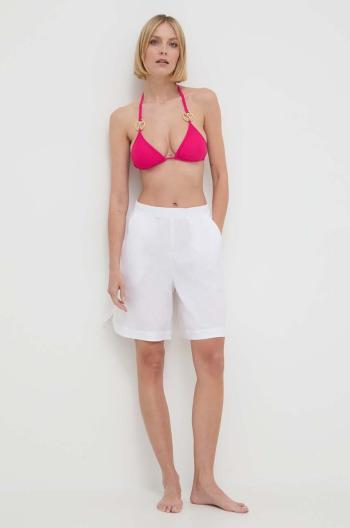 Plážové šortky Max Mara Beachwear dámské, bílá barva, hladké, high waist, 2416141019600