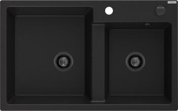 MEXEN/S Tomas granitový dřez 2-bowl 800 x 500 mm, černá, + černý sifon 6516802000-77-B