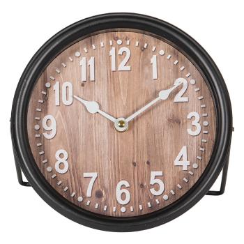 Černé kovové stolní hodiny s dřevěným dekorem - 20*6*20 cm / 1*AA 6KL0767