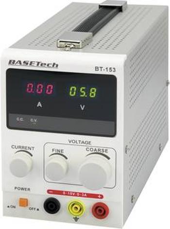 Laboratorní zdroj s nastavitelným napětím Basetech BT-153, 0 - 15 V/DC, 0 - 3 A, 45 W, kalibrace dle ISO