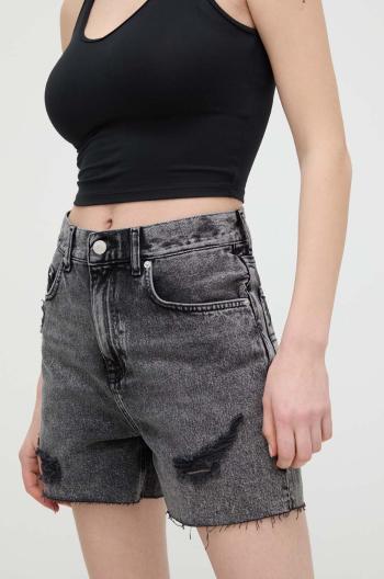 Džínové šortky Tommy Jeans dámské, šedá barva, hladké, high waist, DW0DW17652