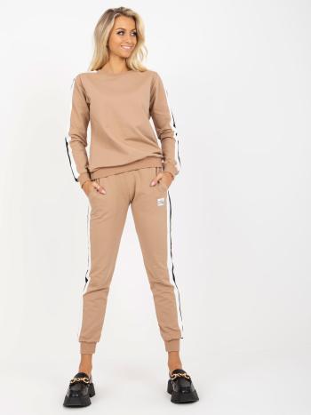 POHODLNÝ SET MIKINY A TEPLÁKŮ S PRUHY - BÉŽOVÁ RV-KMPL-8359.16P-BEIGE Velikost: L/XL