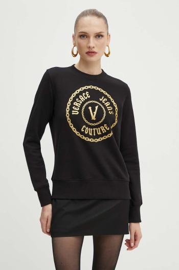 Bavlněná mikina Versace Jeans Couture dámská, černá barva, s potiskem, 77HAIT02 CF01T