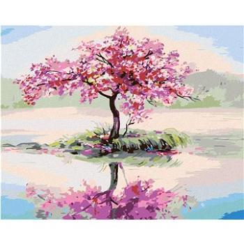 Diamondi - Diamantové malování - ROZKVETLÁ SAKURA U JEZERA, 40x50 cm, Vypnuté plátno na rám (603824B)