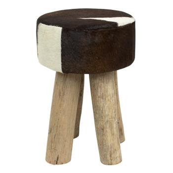 Dřevěná stolička s kulatým koženým sedákem hnědá/bílá - Ø 30*45cm OMKKRDB