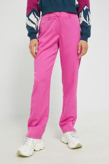 Kalhoty Pieces Malie dámské, růžová barva, jednoduché, high waist