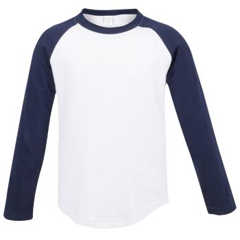 SF (Skinnifit) Dětské dvoubarevné tričko s dlouhým rukávem - Bílá / tmavě modrá | 9-10 let