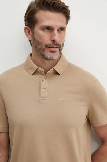 Bavlněné polo tričko Armani Exchange béžová barva, 3DZFAB ZJXUZ