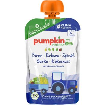 Pumpkin Organics BIO hrášek a špenát s hruškou, okurkou, mátou dětský příkrm 100 g