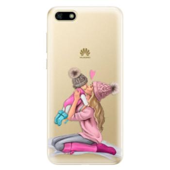 Odolné silikonové pouzdro iSaprio - Kissing Mom - Blond and Girl - Huawei Y5 2018