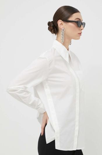 Bavlněné tričko Silvian Heach bílá barva, relaxed, s klasickým límcem