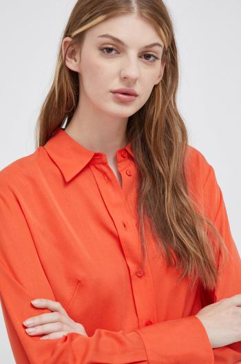 Košile Calvin Klein dámská, oranžová barva, regular, s klasickým límcem