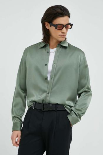 Košile Bruuns Bazaar Glam Norman pánská, zelená barva, regular, s klasickým límcem
