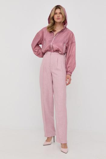 Plátěné kalhoty MICHAEL Michael Kors dámské, růžová barva, jednoduché, high waist