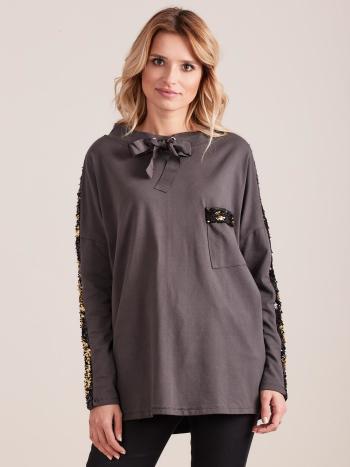 ŠEDÉ DÁMSKÉ TRIČKO S FLITRY YP-BZ-CTB0081.21-DARK GRAY Velikost: XL