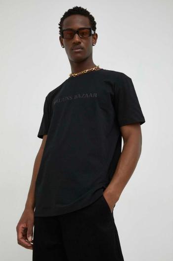 Bavlněné tričko Bruuns Bazaar Gus černá barva, s aplikací