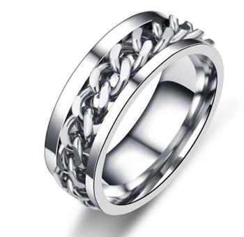 Ziskoun Prsten z chirurgické oceli s řetězem- stříbrný SR126 Velikost: 13