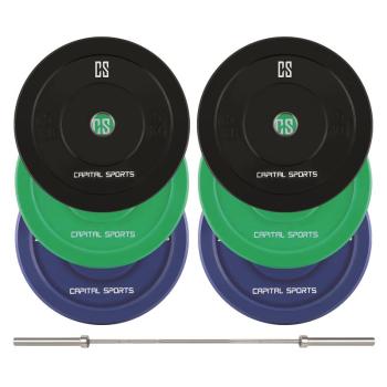 Capital Sports Nipton Mens Set II, olympijská tyč, 3 páry závaží, 5, 10 a 20 kg