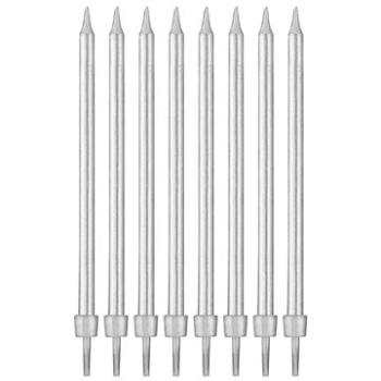 Narozeninové svíčky střibrné s podstavci délka - 10 cm - 8 ks (5902973129953)